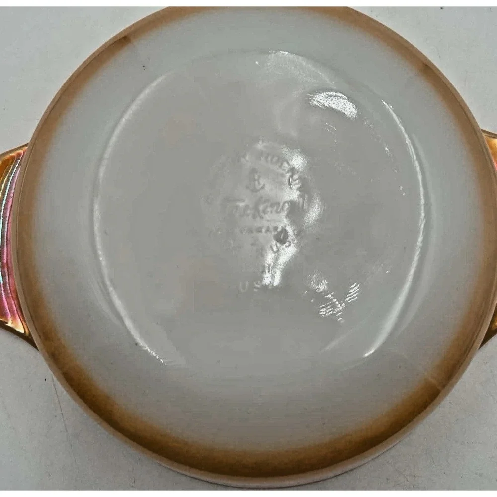Vintage Anchor Hocking Fire King Peach Luster Casserole Dish & Milk Glass Lid